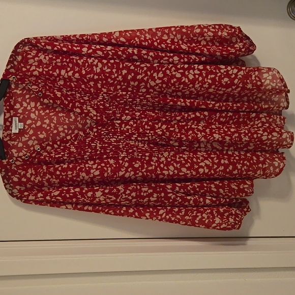 Avenue Tops - Avenue Red and White Floral Blouse